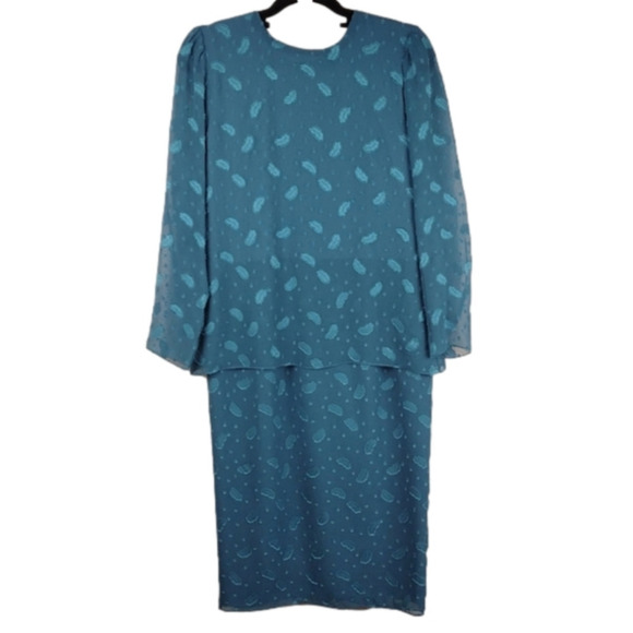 Ursula by Switzerland Teal Scoop Neck Long  Sleeve Embroidered Layer Shift Dress - Picture 1 of 12